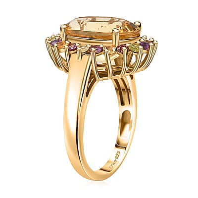 D'Joy Yellow Labradorite and Multi Gemstone 6.00 ctw Rainbow Radiance Ring in 18K Vermeil Yellow Gold Over Sterling Silver (Size 10.0)
