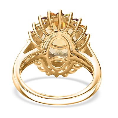 D'Joy Yellow Labradorite and Multi Gemstone 6.00 ctw Rainbow Radiance Ring in 18K Vermeil Yellow Gold Over Sterling Silver (Size 10.0)