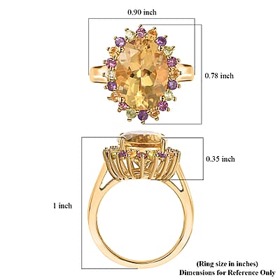 D'Joy Yellow Labradorite and Multi Gemstone 6.00 ctw Rainbow Radiance Ring in 18K Vermeil Yellow Gold Over Sterling Silver (Size 10.0)