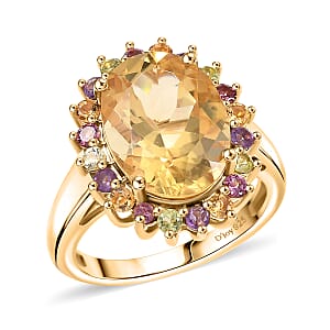 D'Joy Yellow Labradorite and Multi Gemstone 6.00 ctw Rainbow Radiance Ring in 18K Vermeil Yellow Gold Over Sterling Silver (Size 8.0)