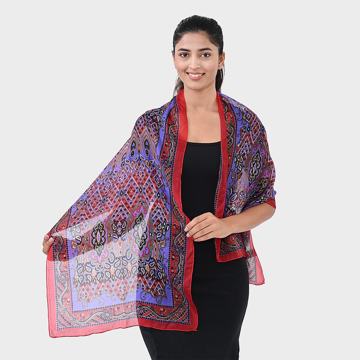 Red Silk Printed Scarf image number 0