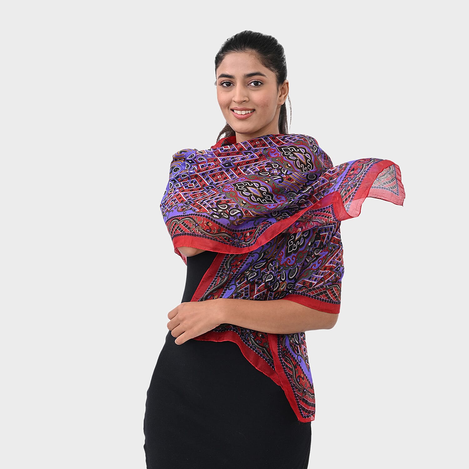 Red Silk Printed Scarf