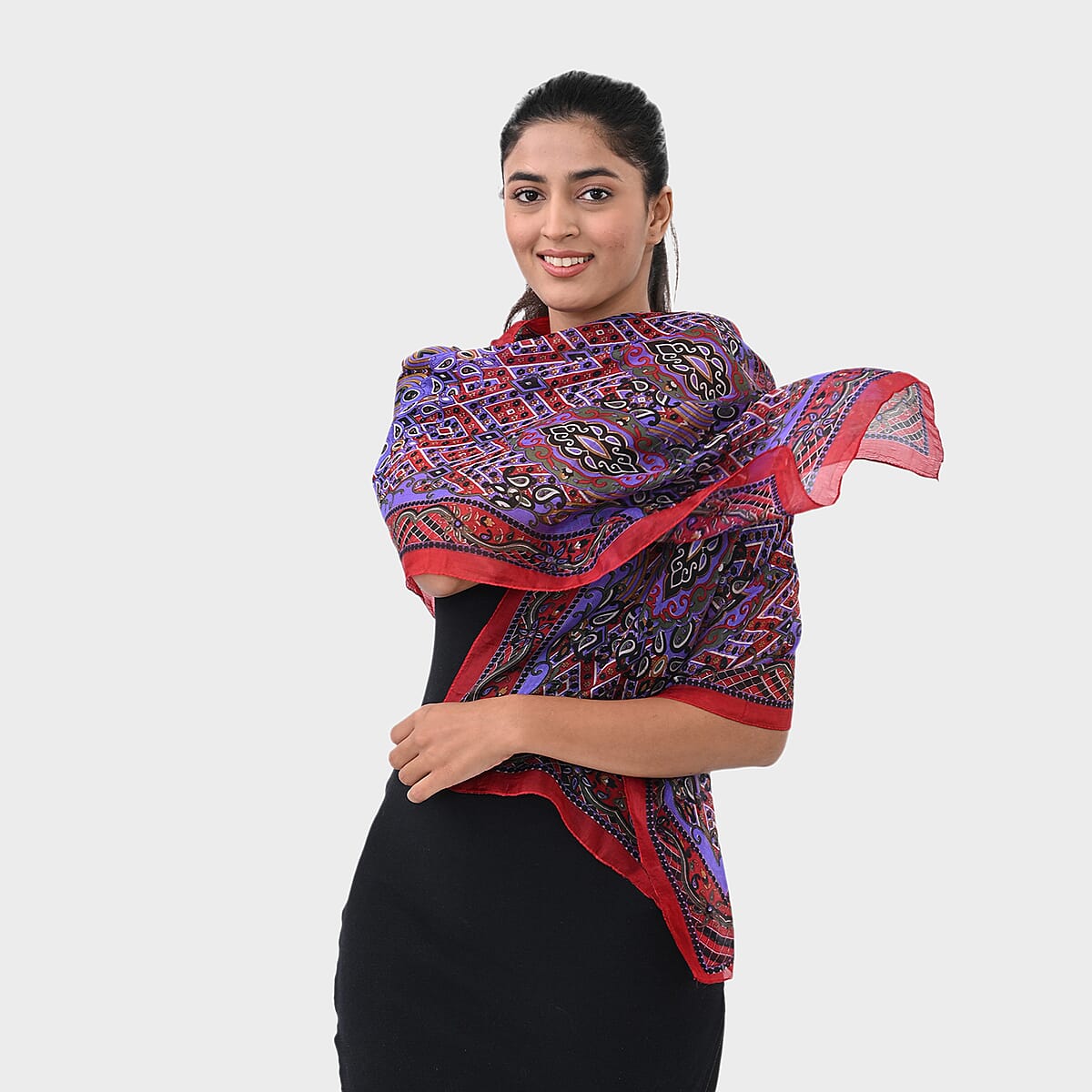 Red Silk Printed Scarf image number 1