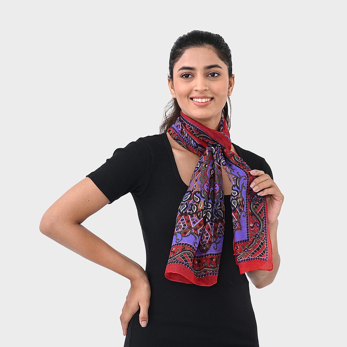 Red Silk Printed Scarf image number 2