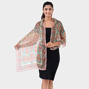 Beige Silk Printed Scarf (19.6"x 67")