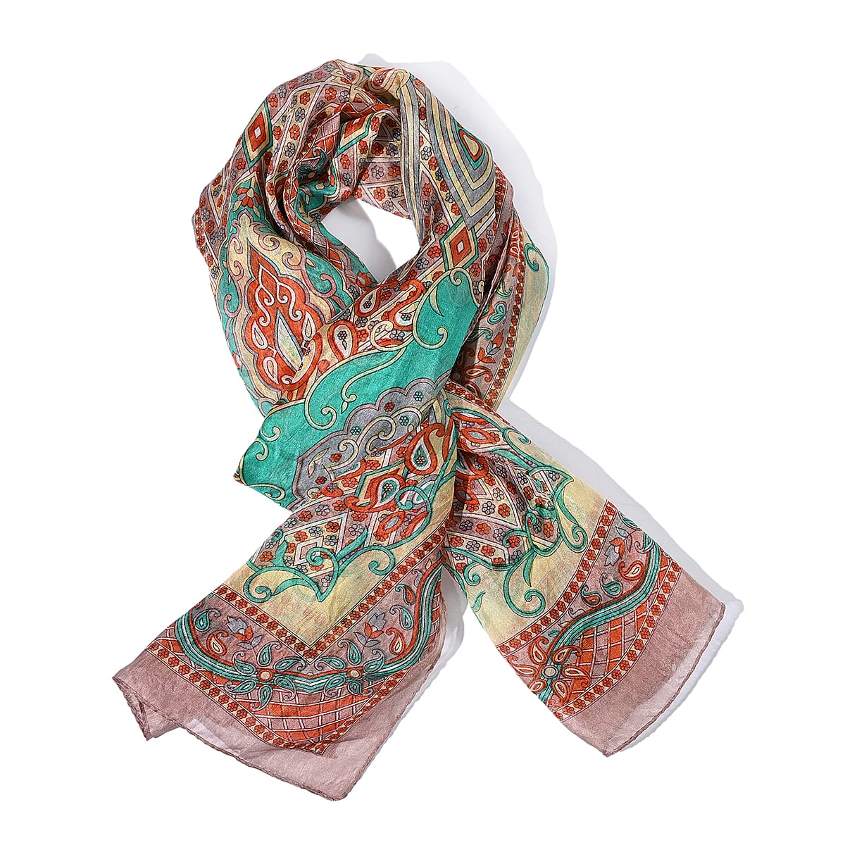 Beige Silk Printed Scarf image number 4