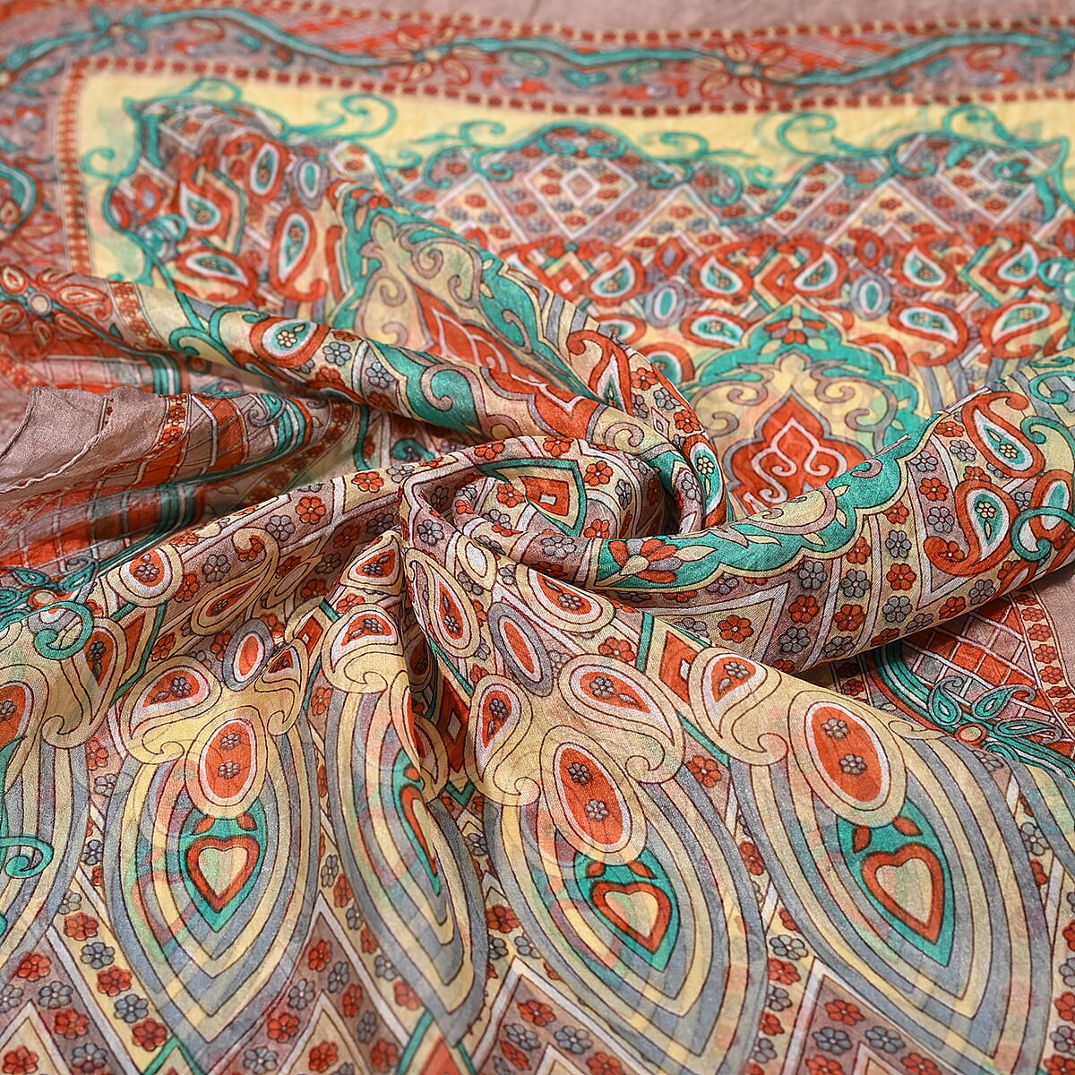 Beige Silk Printed Scarf image number 5