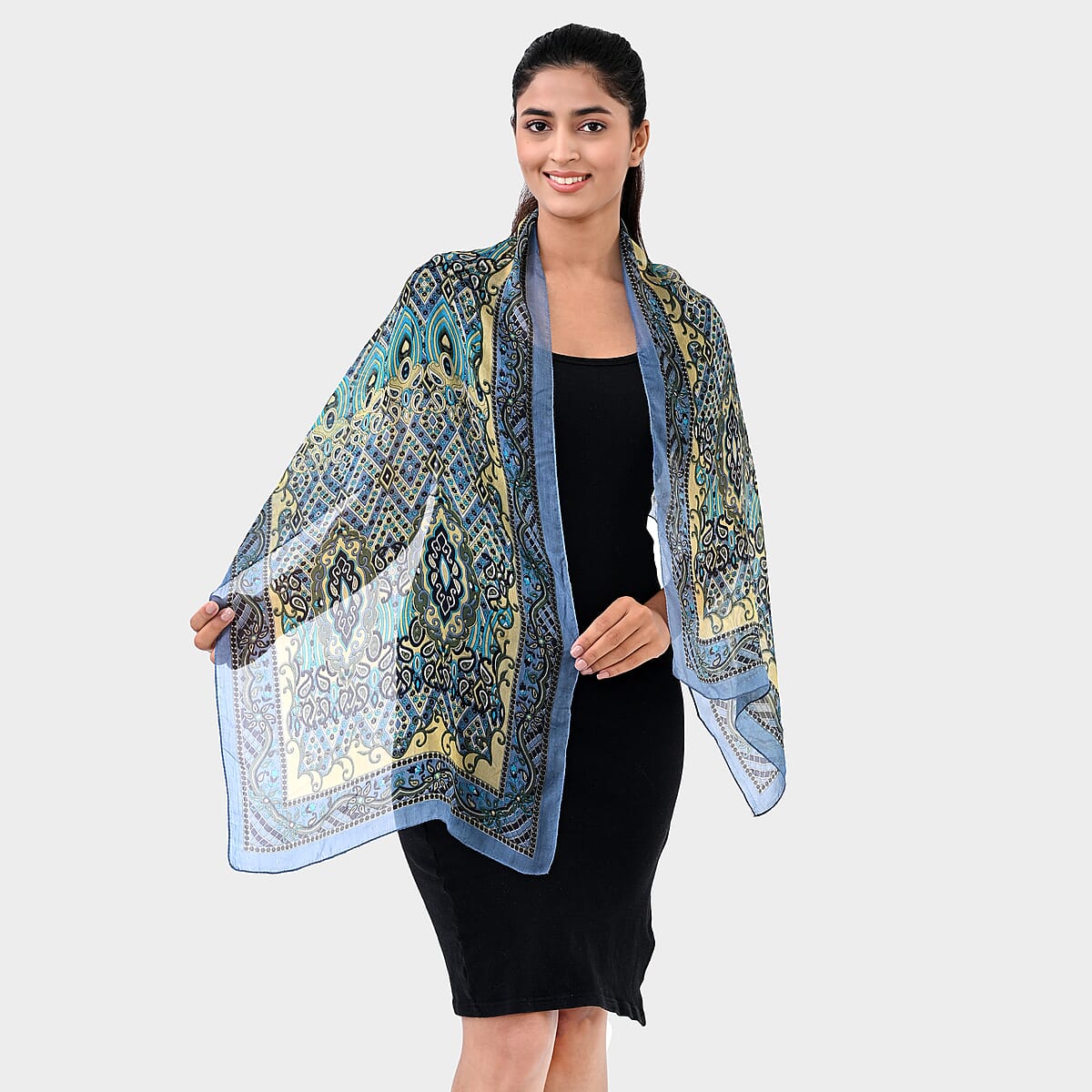 Grey Silk Printed Scarf image number 0