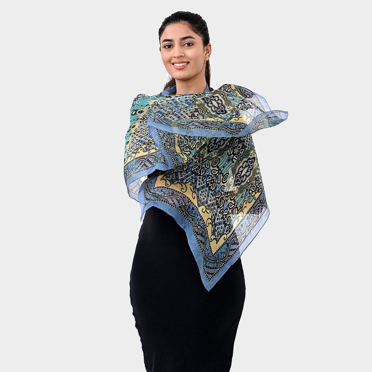 Grey Silk Printed Scarf image number 1