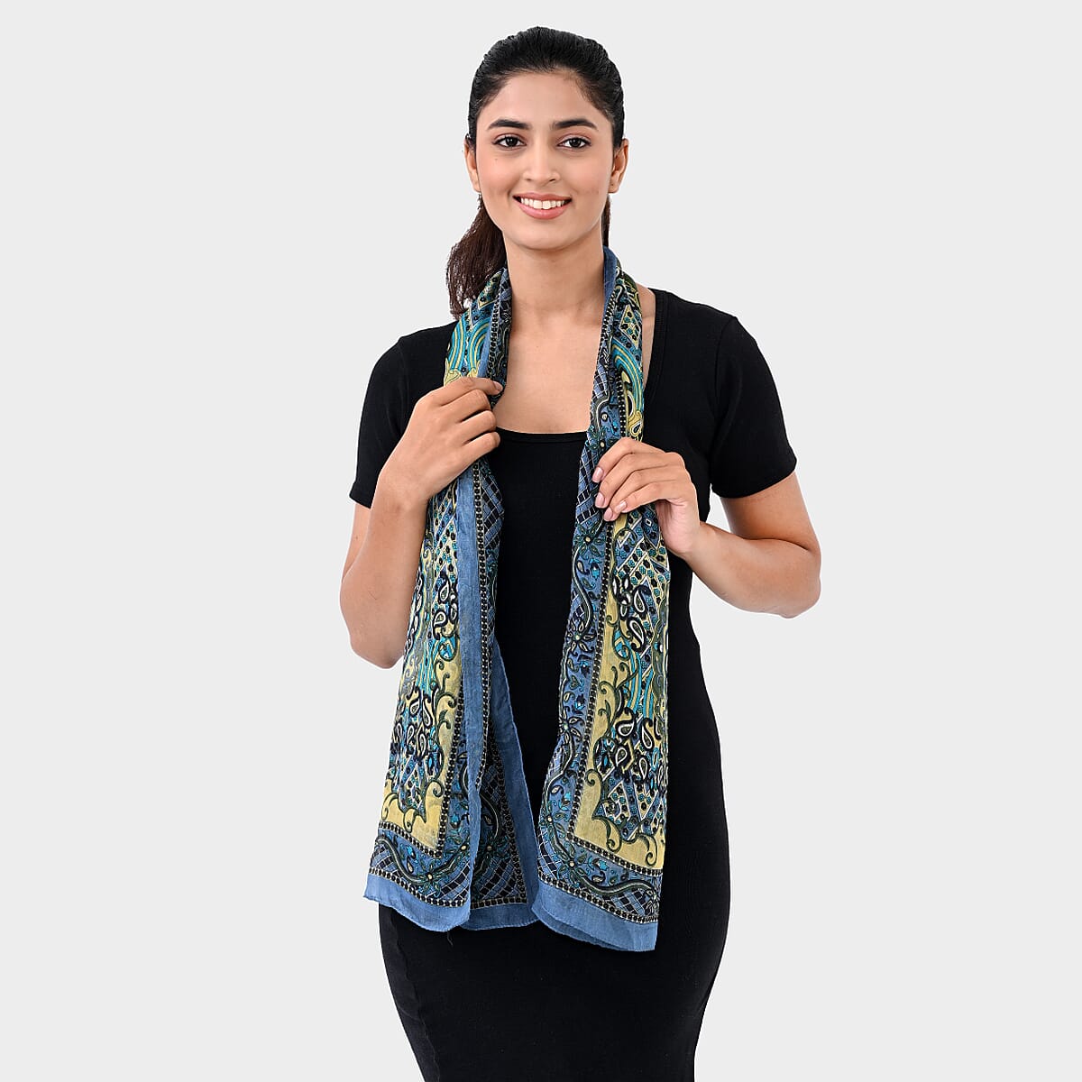 Grey Silk Printed Scarf image number 2