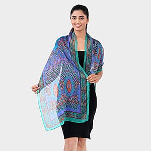 Green Silk Printed Scarf