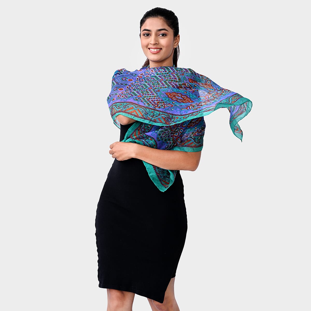 Green Silk Printed Scarf image number 1