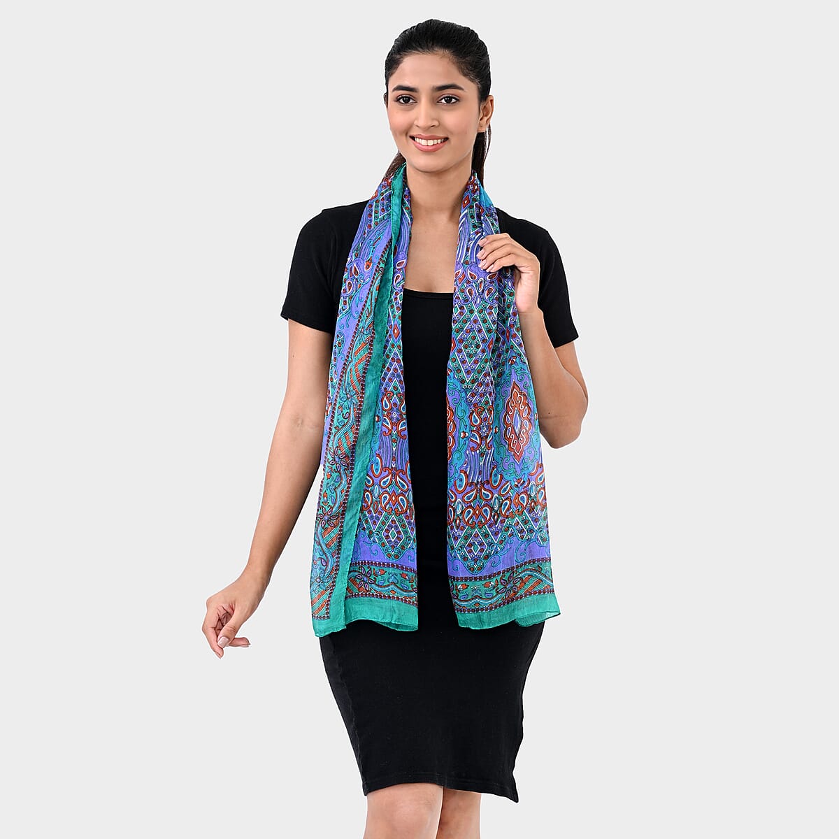 Green Silk Printed Scarf image number 2