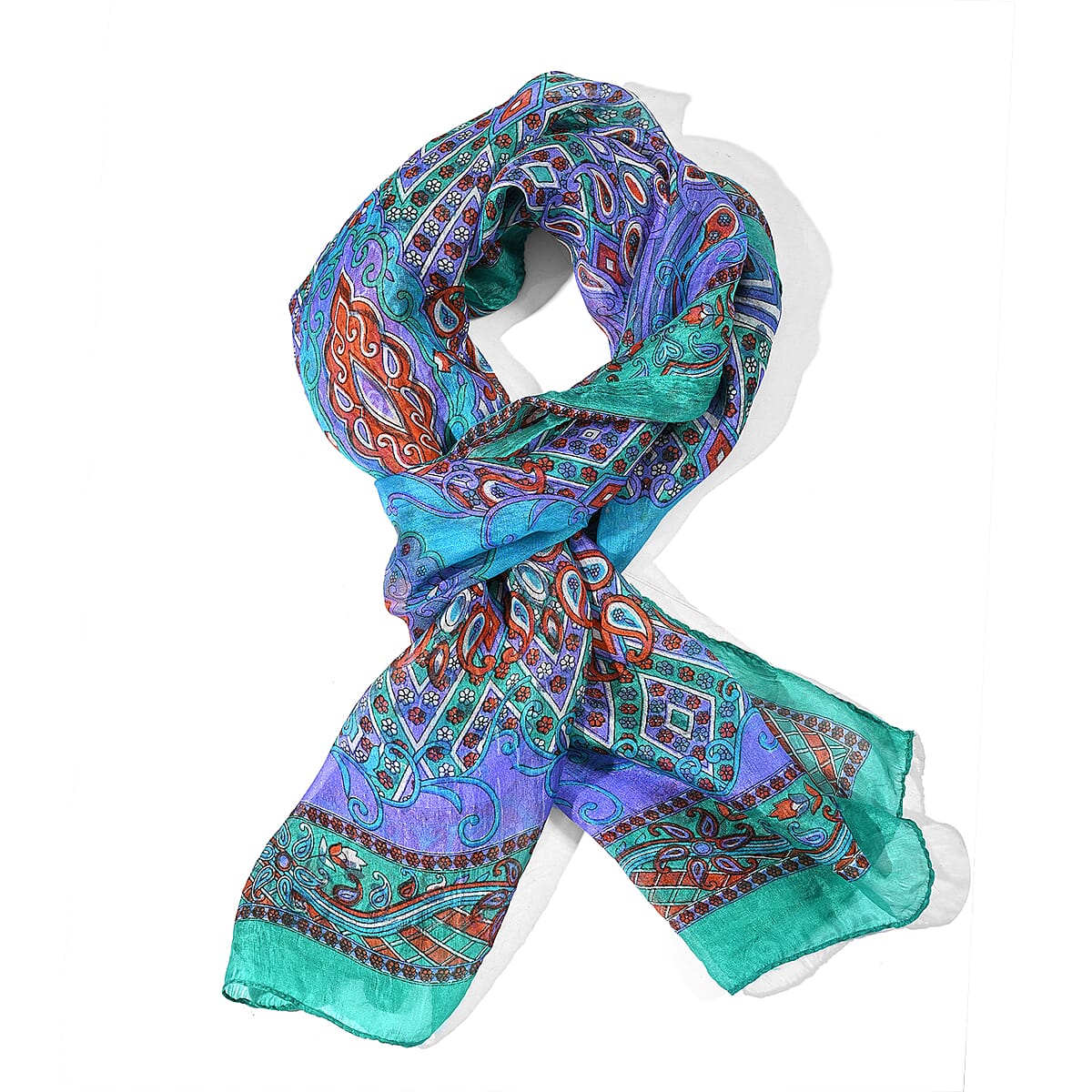 Green Silk Printed Scarf image number 4