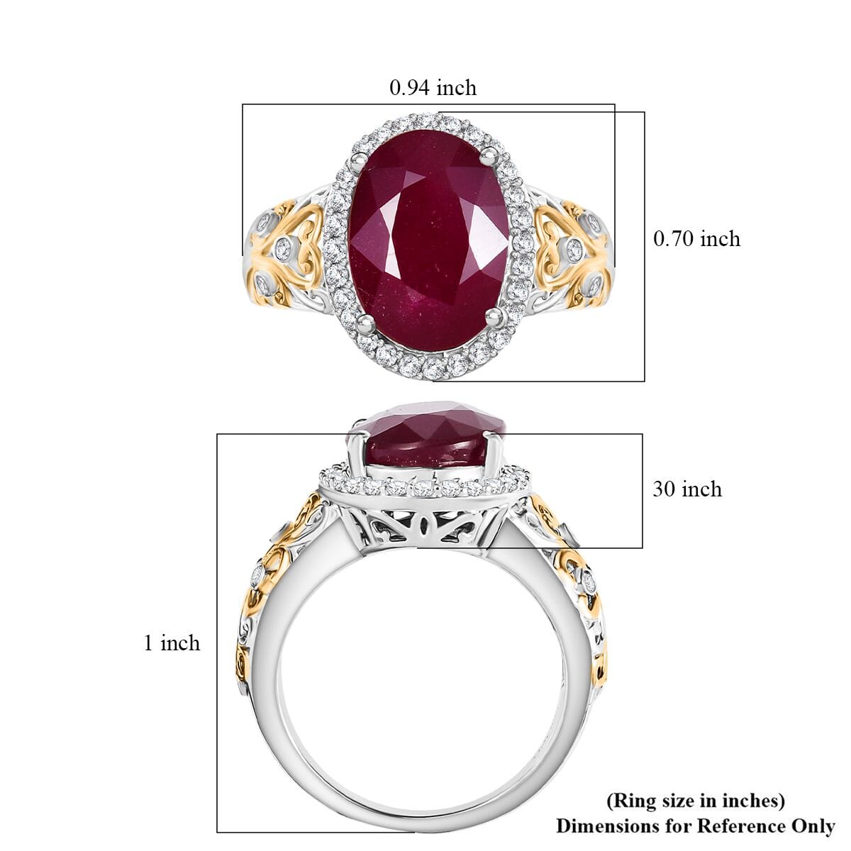 Niassa Ruby (FF) and Moissanite 9.90 ctw Ring in 18K Vermeil YG and Rhodium Over Sterling Silver (Size 6.0) image number 5