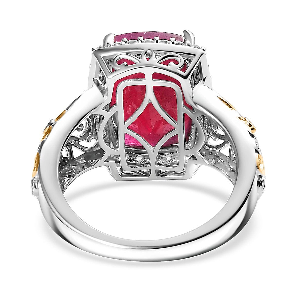 D'Joy Premium Niassa Ruby (FF) and Moissanite 11.15 ctw Empress Crest Ring in 18K Vermeil YG and Rhodium Over Sterling Silver (Size 8.0) image number 4