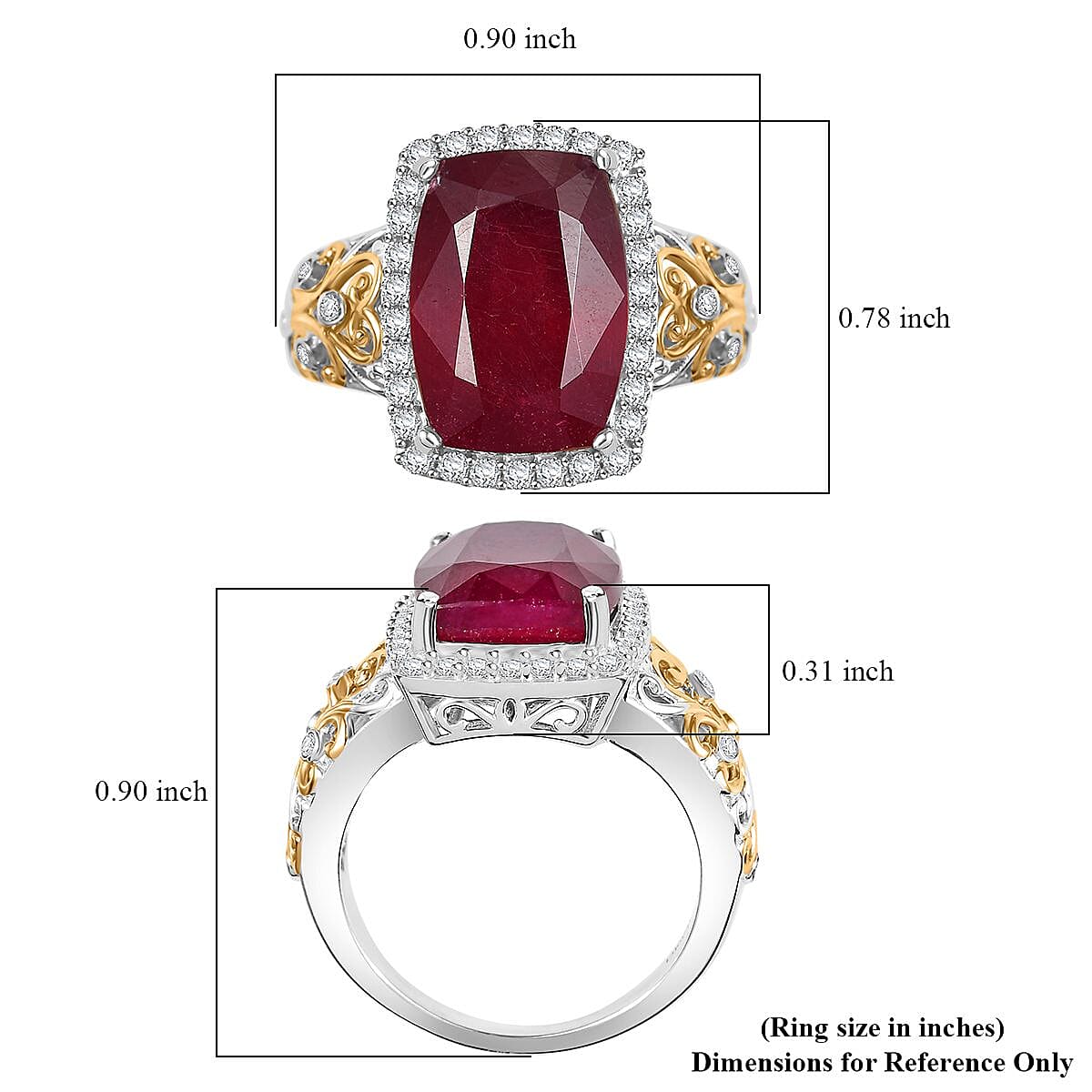 D'Joy Premium Niassa Ruby (FF) and Moissanite 11.15 ctw Empress Crest Ring in 18K Vermeil YG and Rhodium Over Sterling Silver (Size 8.0) image number 5