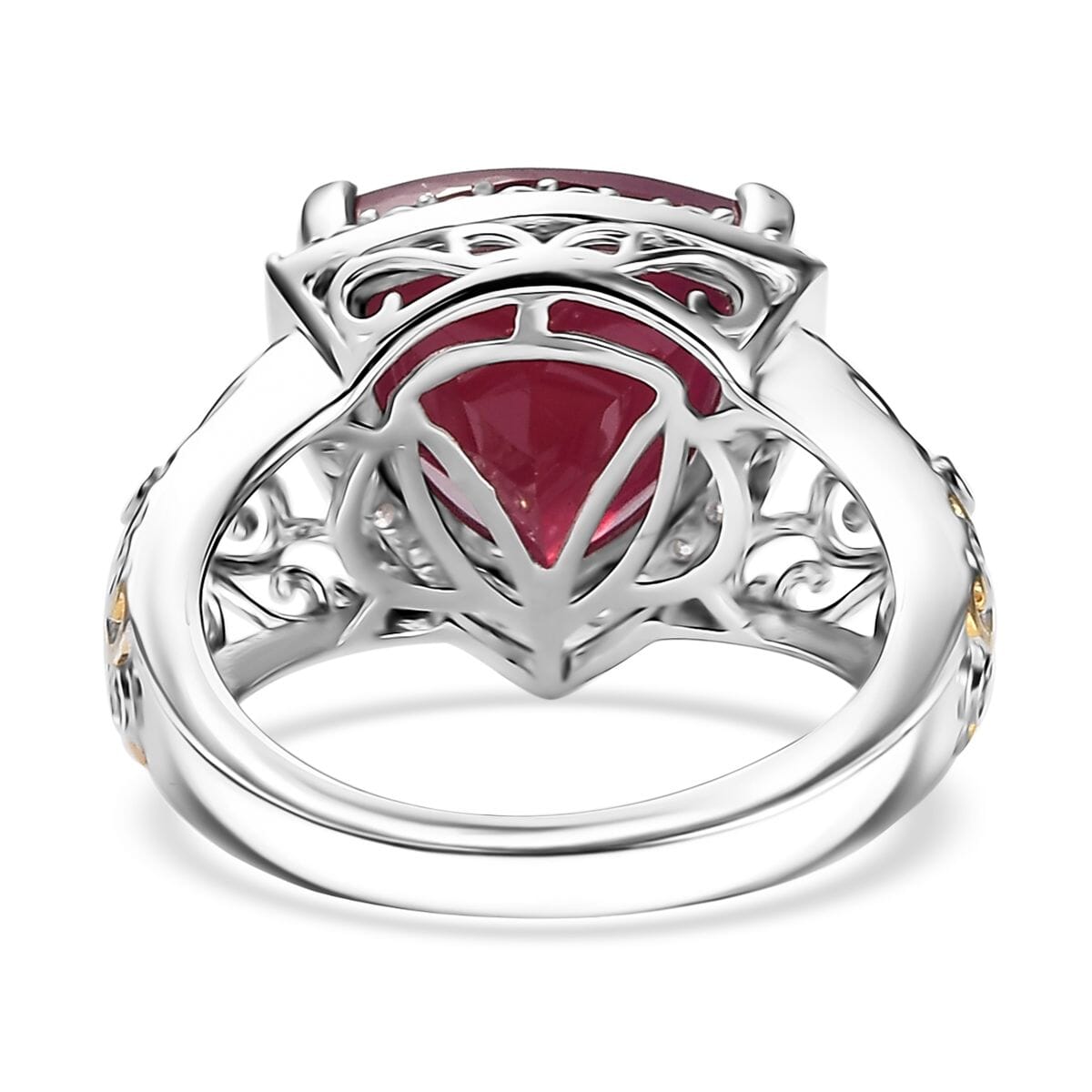 Niassa Ruby (FF) and Moissanite 9.15 ctw Ring in 18K Vermeil YG and Rhodium Over Sterling Silver (Size 7.0) image number 4