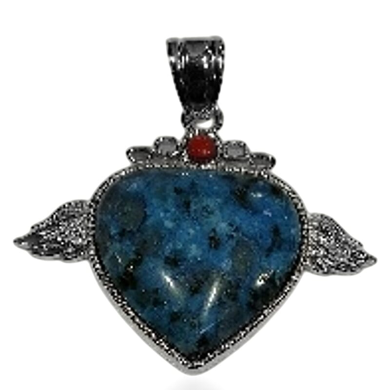 Aqua Blue Quartz and Red Agate 45.00 ctw Pendant in Silvertone
