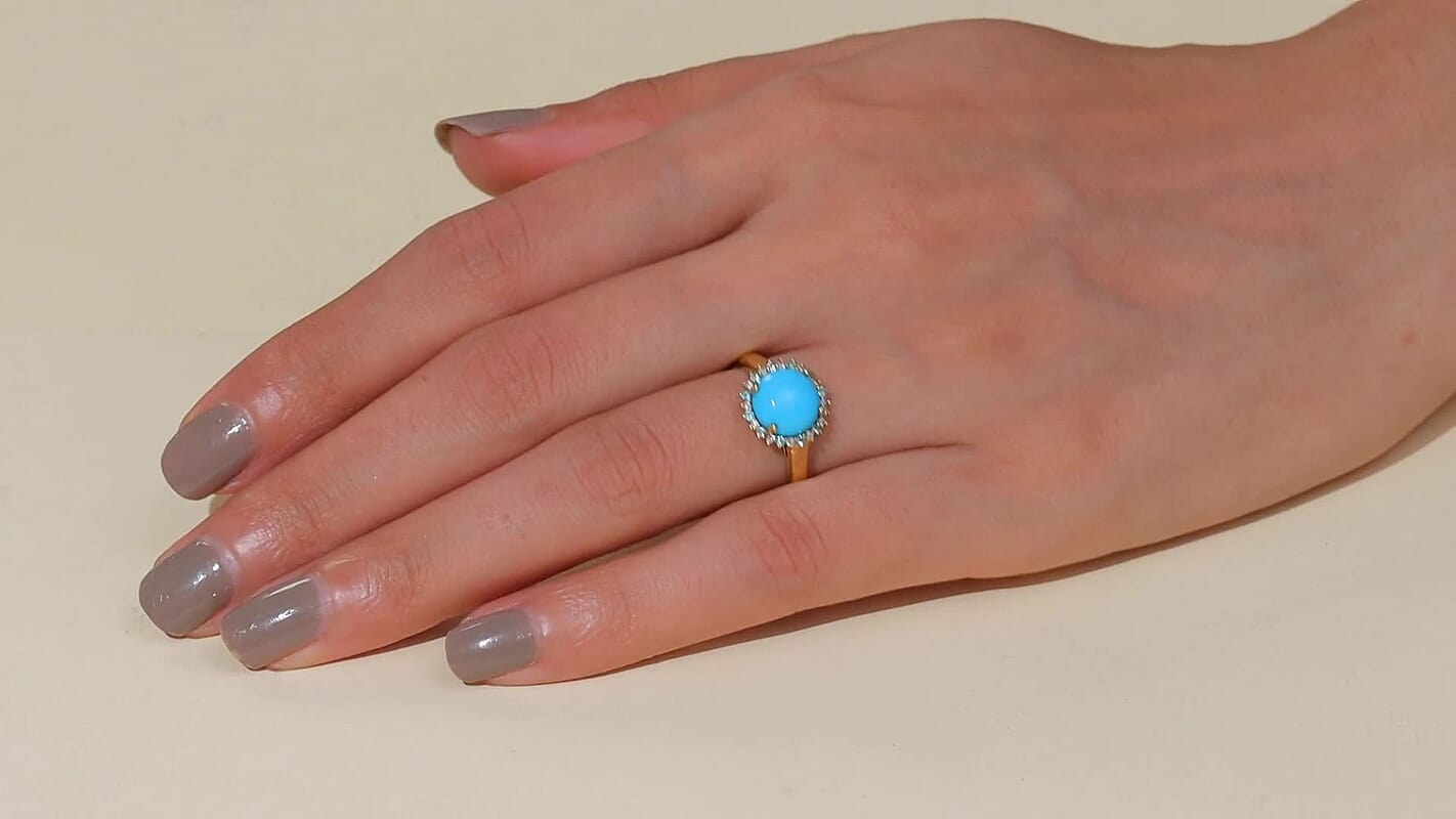 Sleeping Beauty Turquoise, AAA Paraiba Tourmaline and Diamond Sunflower Ring in 18K Vermeil YG Over Sterling Silver (Size 10.0) 2.70 ctw