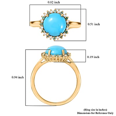 D'Joy Sleeping Beauty Turquoise, AAA Paraiba Tourmaline and Diamond 2.70 ctw Ocean Empress Ring in 18K Vermeil Yellow Gold Over Sterling Silver (Size 10.0)