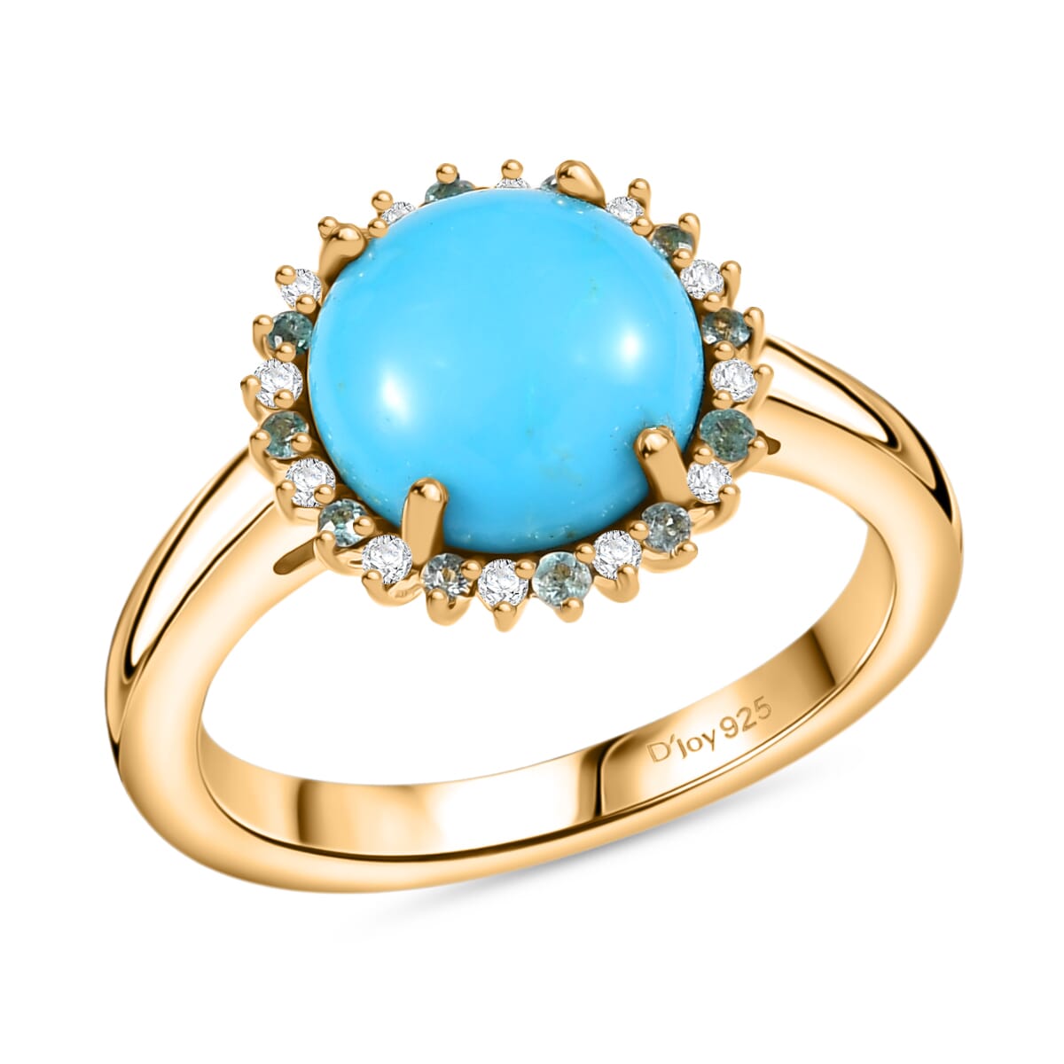D'Joy Sleeping Beauty Turquoise, AAA Paraiba Tourmaline and Diamond 2.70 ctw Ocean Empress Ring in 18K Vermeil Yellow Gold Over Sterling Silver (Size 7.0) image number 0