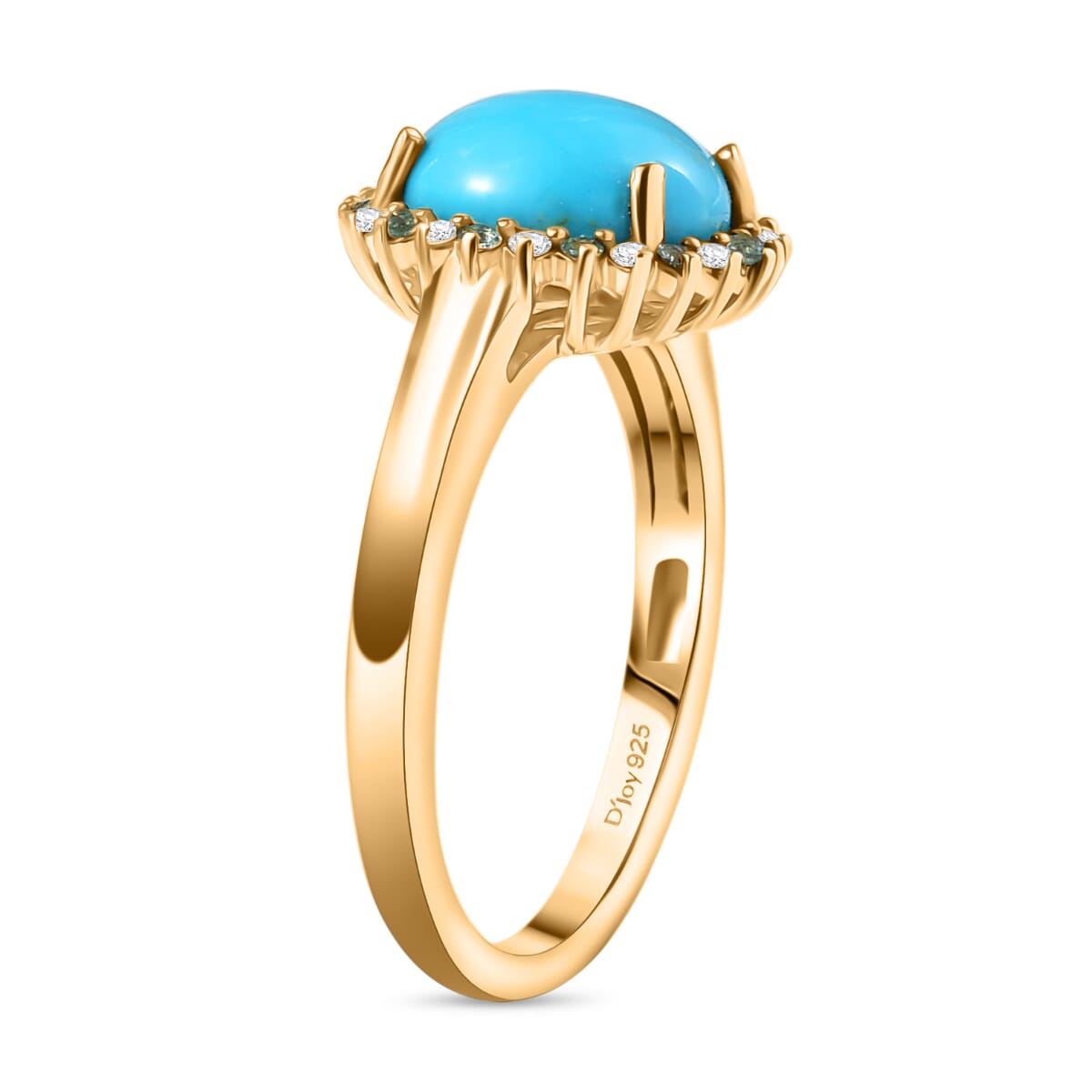 D'Joy Sleeping Beauty Turquoise, AAA Paraiba Tourmaline and Diamond 2.70 ctw Ocean Empress Ring in 18K Vermeil Yellow Gold Over Sterling Silver (Size 7.0) image number 3