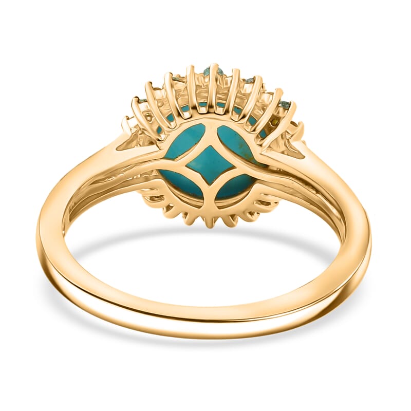 D'Joy Sleeping Beauty Turquoise, AAA Paraiba Tourmaline and Diamond 2.70 ctw Ocean Empress Ring in 18K Vermeil Yellow Gold Over Sterling Silver (Size 7.0)