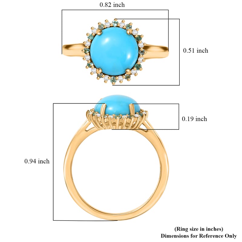D'Joy Sleeping Beauty Turquoise, AAA Paraiba Tourmaline and Diamond 2.70 ctw Ocean Empress Ring in 18K Vermeil Yellow Gold Over Sterling Silver (Size 7.0)