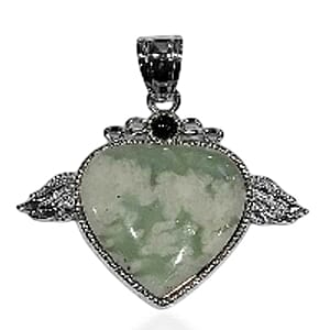 Peace Jasper and Black Agate 45.00 ctw Pendant in Silvertone
