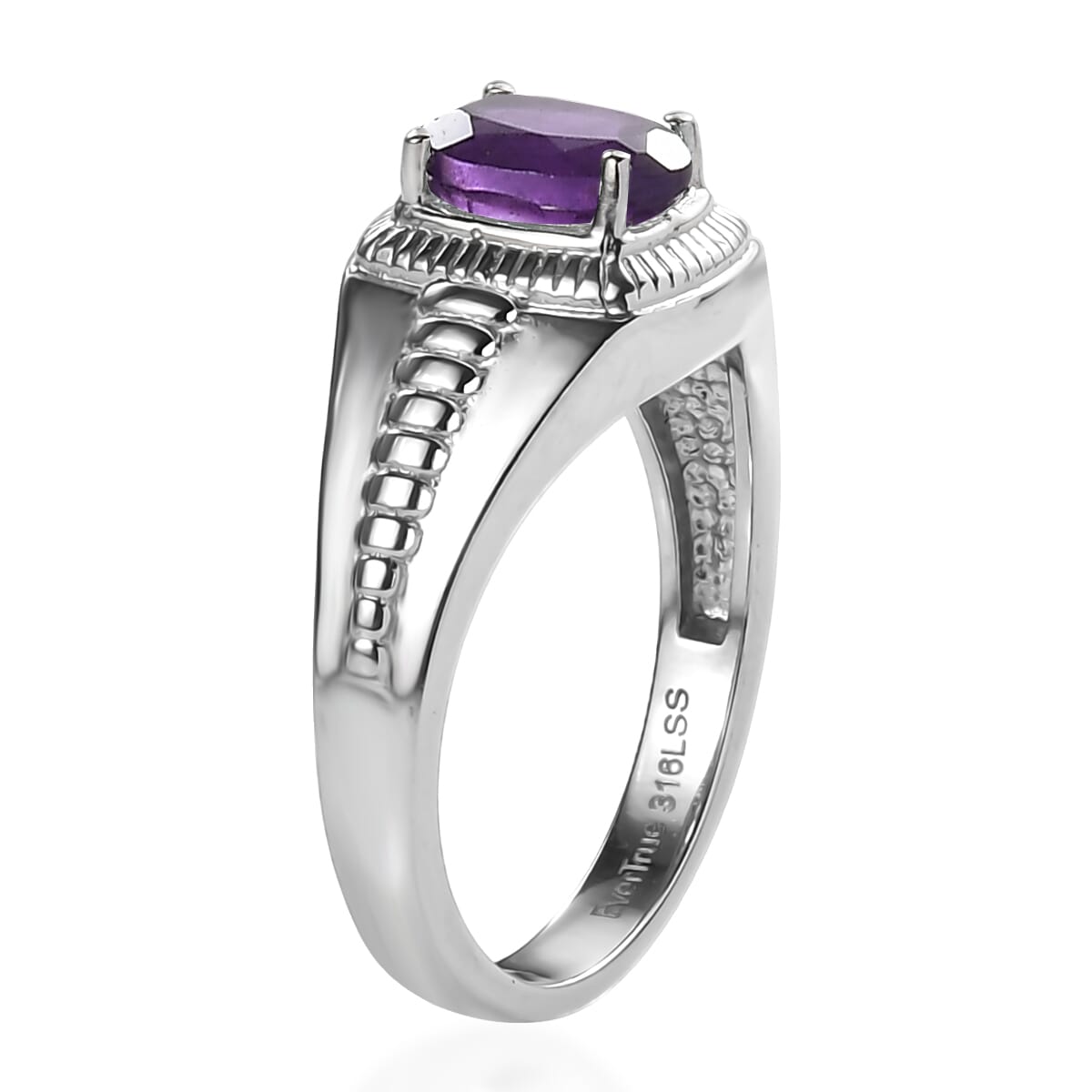 Ever True African Amethyst 1.15 ctw Men's Ring in Stainless Steel (Size 10.0) image number 3