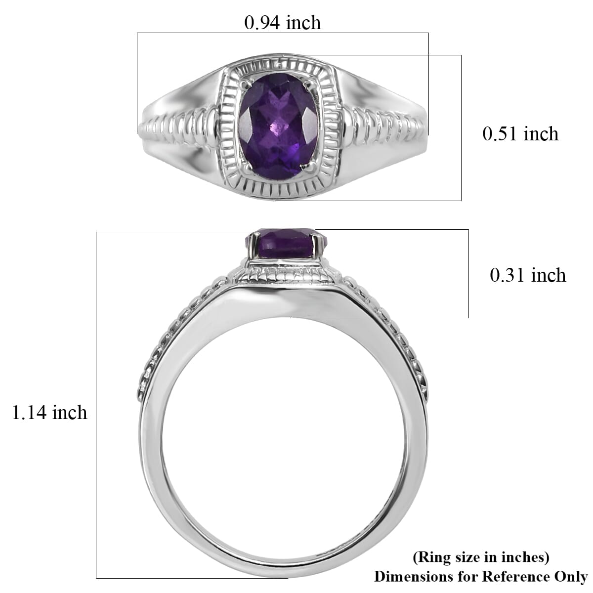 Ever True African Amethyst 1.15 ctw Men's Ring in Stainless Steel (Size 10.0) image number 5