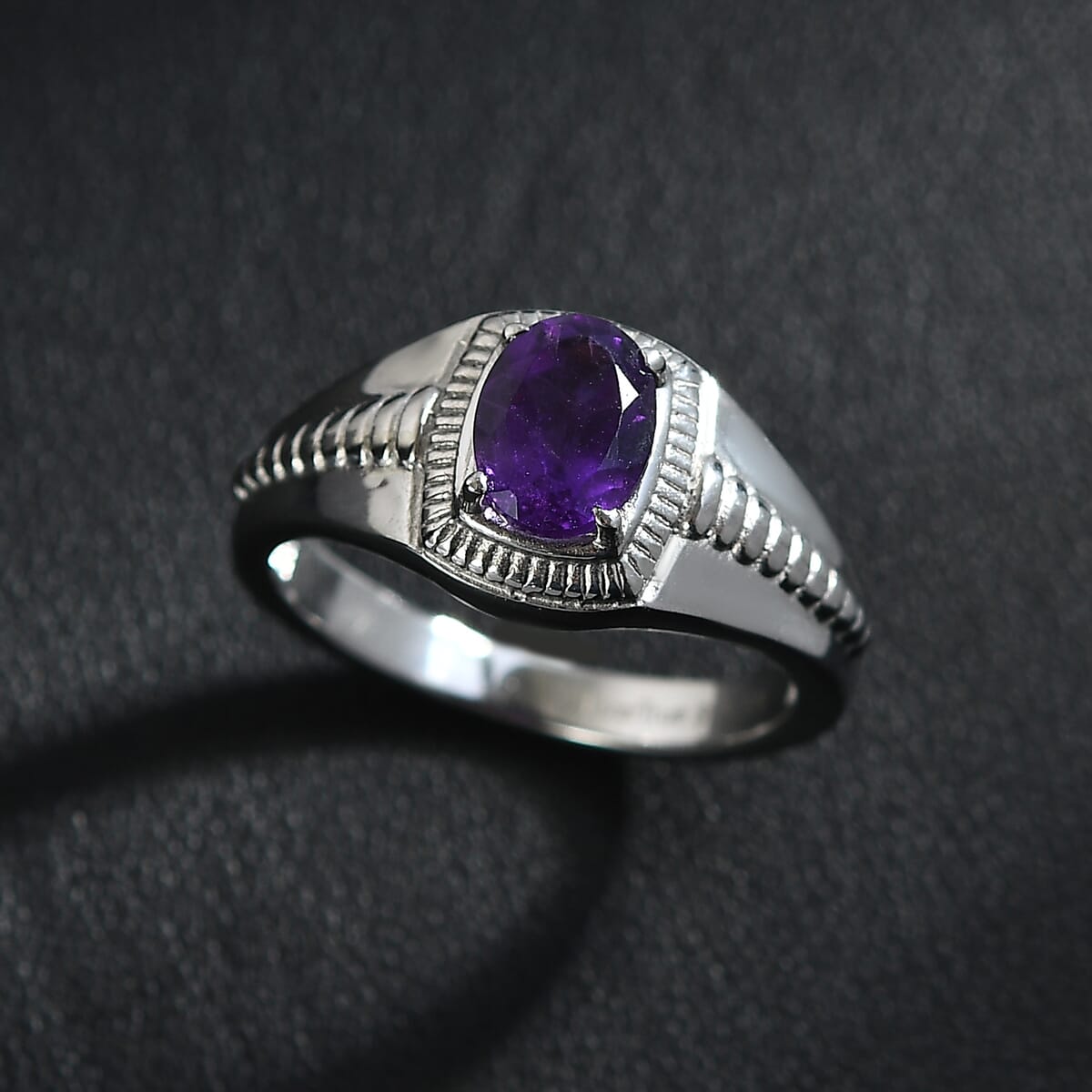 Ever True African Amethyst 1.15 ctw Men's Ring in Stainless Steel (Size 12.0) image number 1