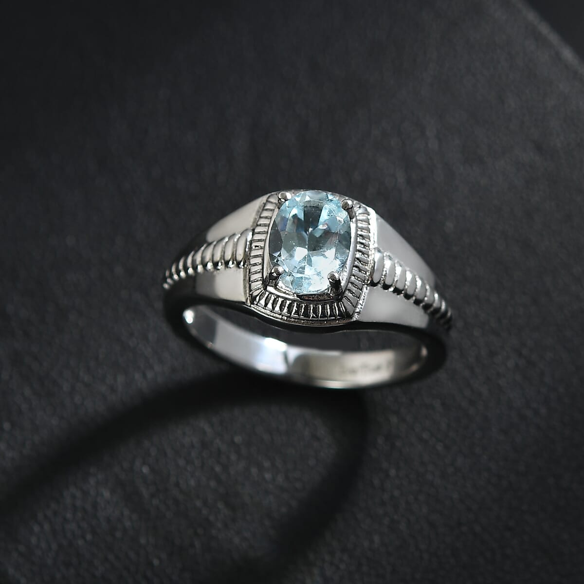 Ever True Sky Blue Topaz 1.60 ctw Men's Ring in Stainless Steel (Size 10.0)  image number 1