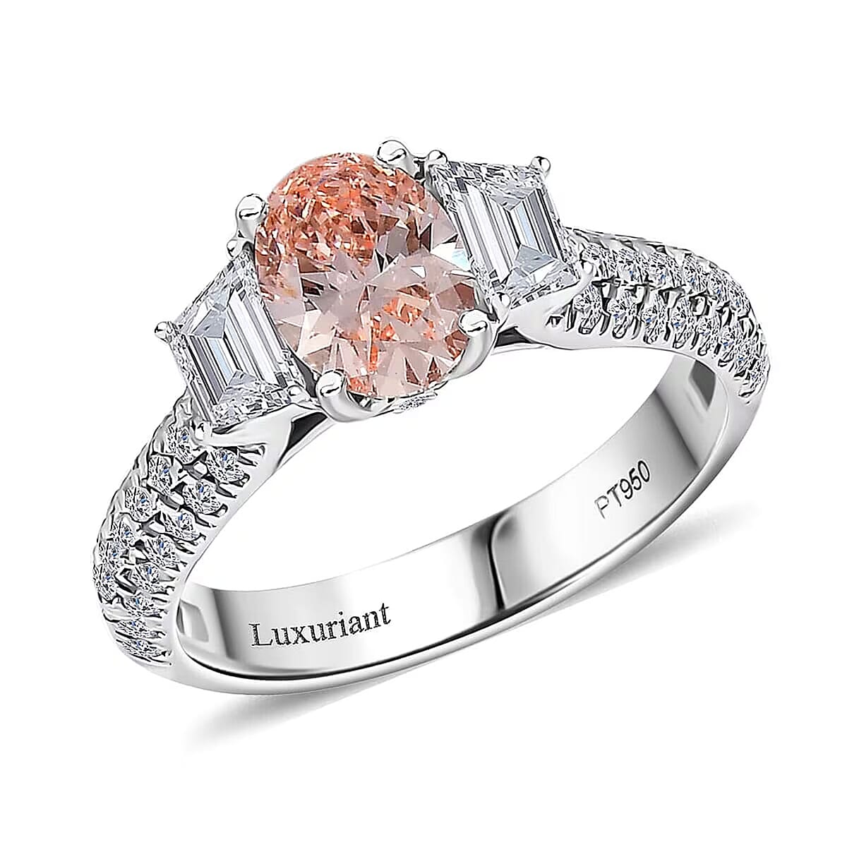 IGI Certified Luxuriant Lab Grown Pink Diamond (IR) 9.0) VS and Lab Grown Diamond 2.00 ctw Ring in 950 Platinum (Size 10.0) image number 0