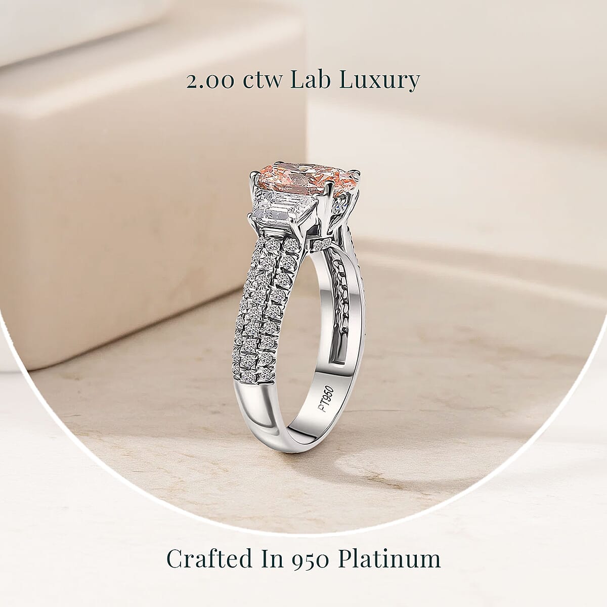 IGI Certified Luxuriant Lab Grown Pink Diamond (IR) 9.0) VS and Lab Grown Diamond 2.00 ctw Ring in 950 Platinum (Size 10.0) image number 2