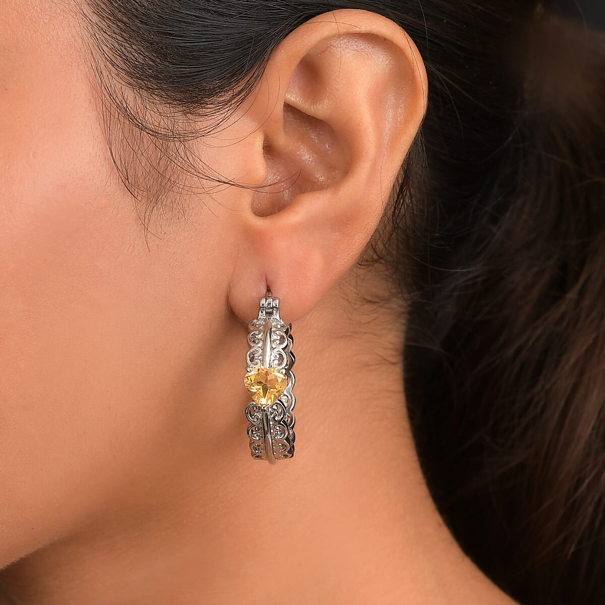 EverTrue Brazilian Citrine 3.35 ctw Stud Earrings in Stainless Steel  image number 2