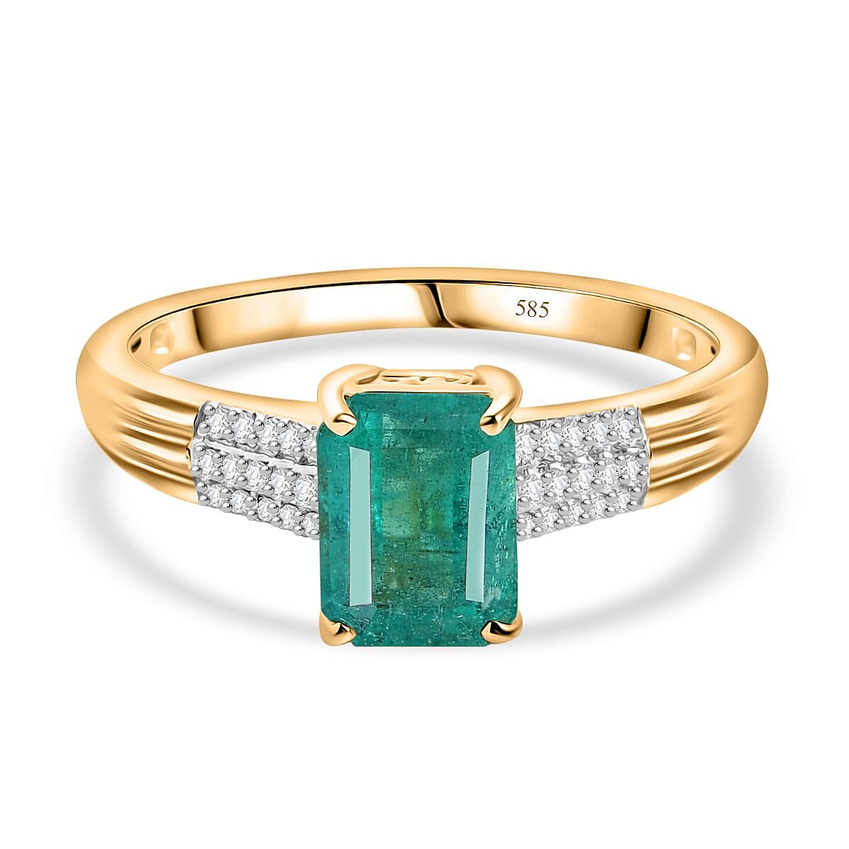 Luxoro  AAA Kagem Zambian Emerald and Diamond I1 1.80 ctw Ring in 14K Yellow Gold (Size 9.0)