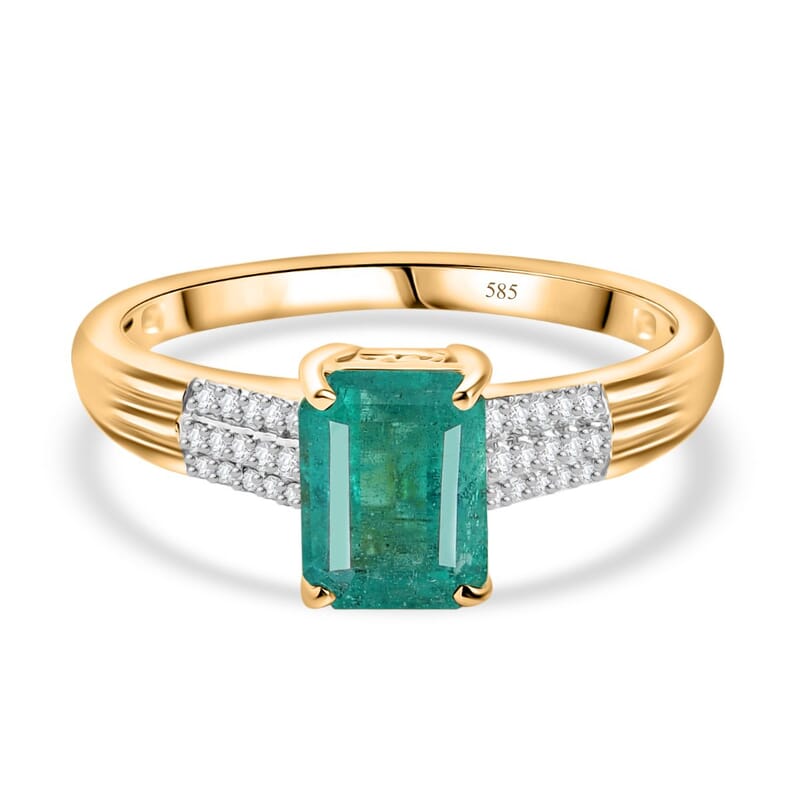Luxoro  AAA Kagem Zambian Emerald and Diamond I1 1.80 ctw Ring in 14K Yellow Gold (Size 9.0)