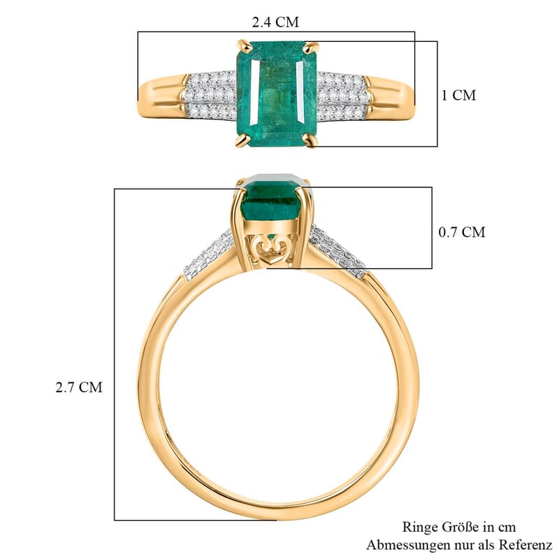 Luxoro  AAA Kagem Zambian Emerald and Diamond I1 1.80 ctw Ring in 14K Yellow Gold (Size 9.0)