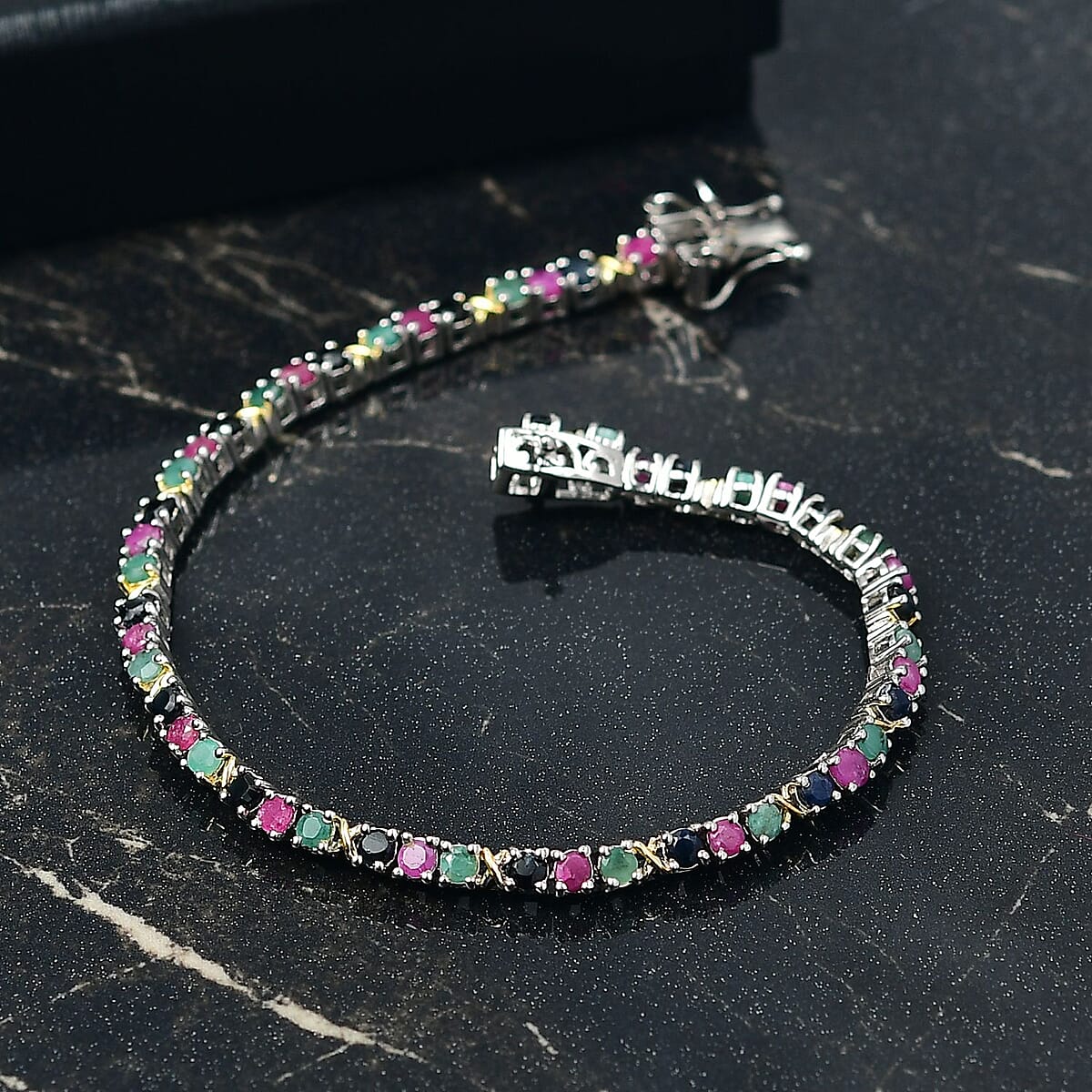 EverTrue Multi Gemstone 6.70 ctw XOXO Bracelet in 18K YG Plated and Platinum Bond (8.00 In) image number 1