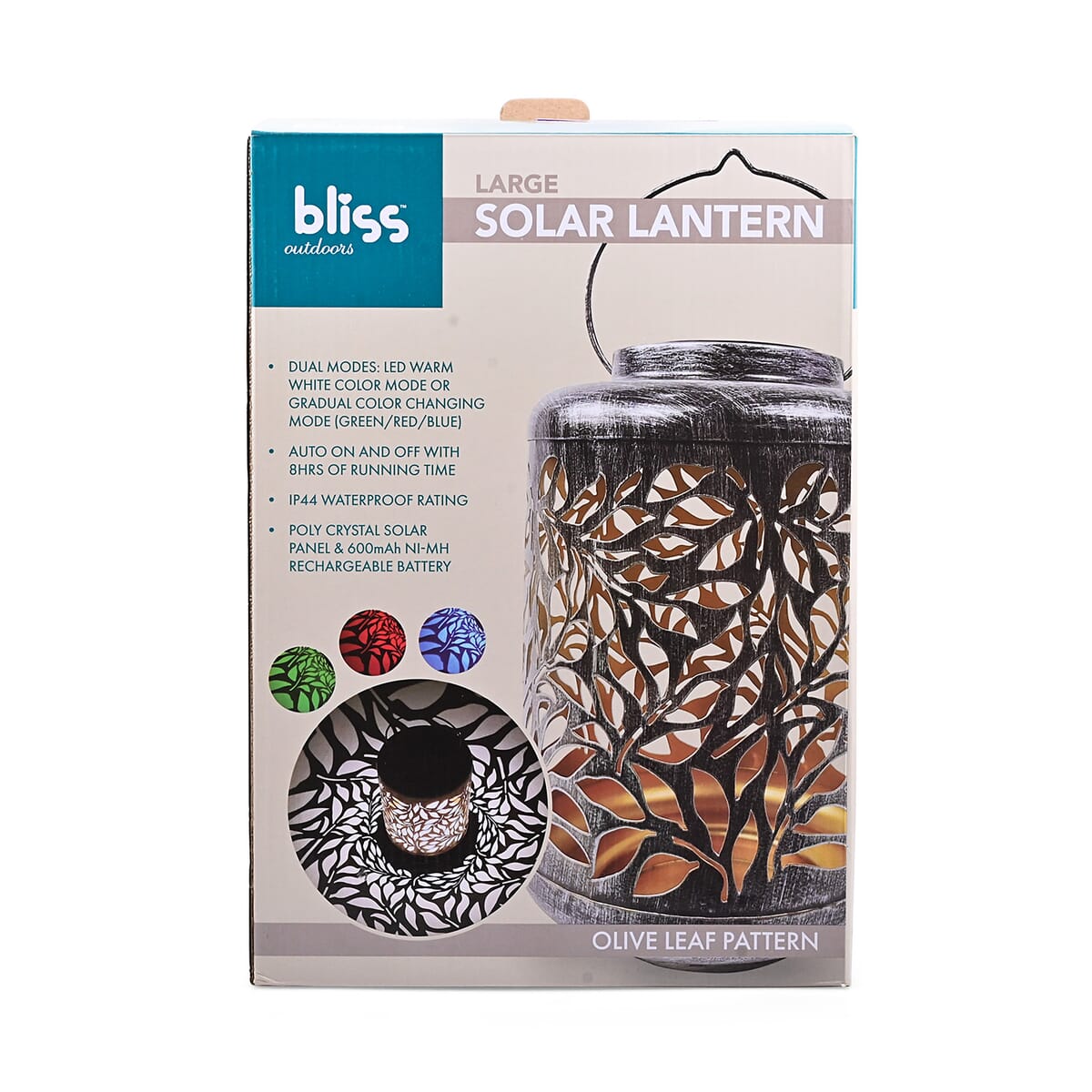 Bliss Set of 2 Color Changing Solar Lantern -Olive Leaf/Brushed Silver (9.25"x13.25") image number 0