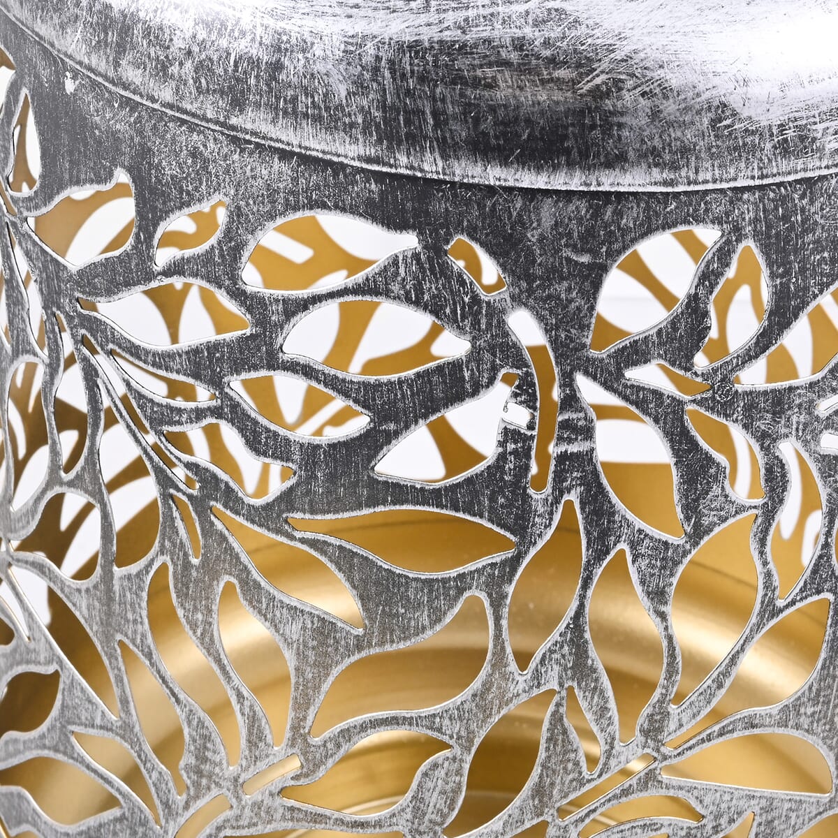 Bliss Set of 2 Color Changing Solar Lantern -Olive Leaf/Brushed Silver (9.25"x13.25") image number 4