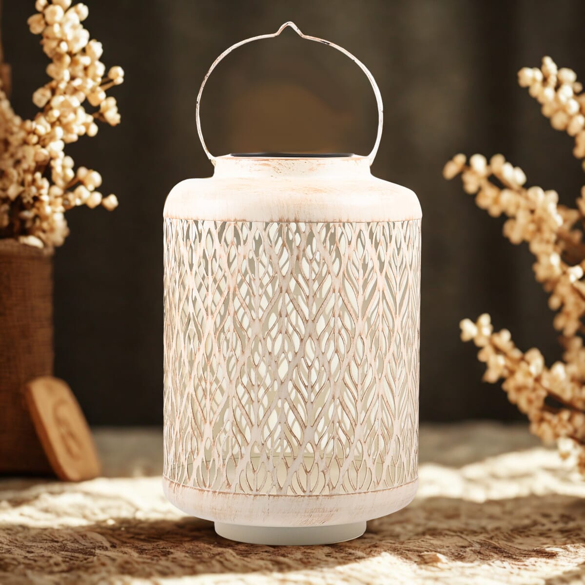 Bliss Color Changing Solar Lantern -Diamond Leaf/Antique White image number 1