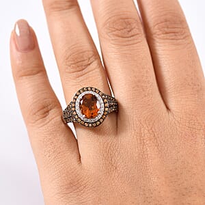 D'Joy Santa Ana Madeira Citrine and Multi Gemstone 3.85 ctw Solar Flare Halo Ring in Platinum Over Sterling Silver (Size 10.0)