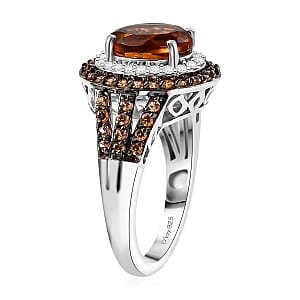 D'Joy Santa Ana Madeira Citrine and Multi Gemstone 3.85 ctw Solar Flare Halo Ring in Platinum Over Sterling Silver (Size 10.0)