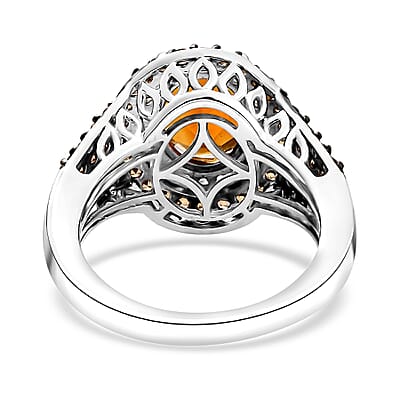 D'Joy Santa Ana Madeira Citrine and Multi Gemstone 3.85 ctw Solar Flare Halo Ring in Platinum Over Sterling Silver (Size 10.0)