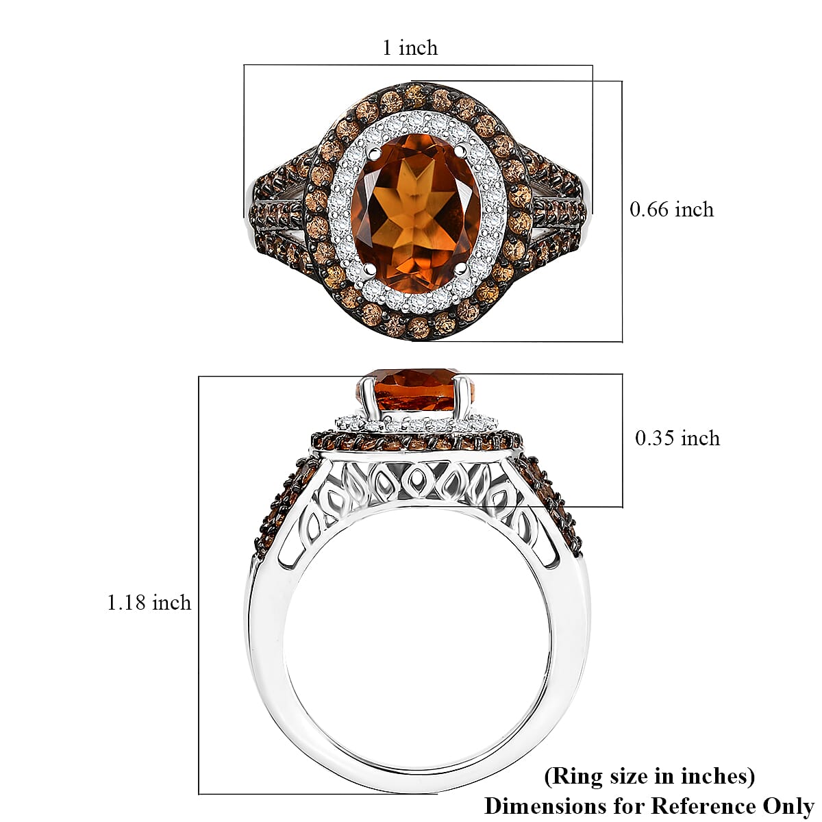 D'Joy Santa Ana Madeira Citrine and Multi Gemstone 3.85 ctw Solar Flare Halo Ring in Platinum Over Sterling Silver (Size 10.0)
