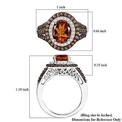 D'Joy Santa Ana Madeira Citrine and Multi Gemstone 3.85 ctw Solar Flare Halo Ring in Platinum Over Sterling Silver (Size 10.0)