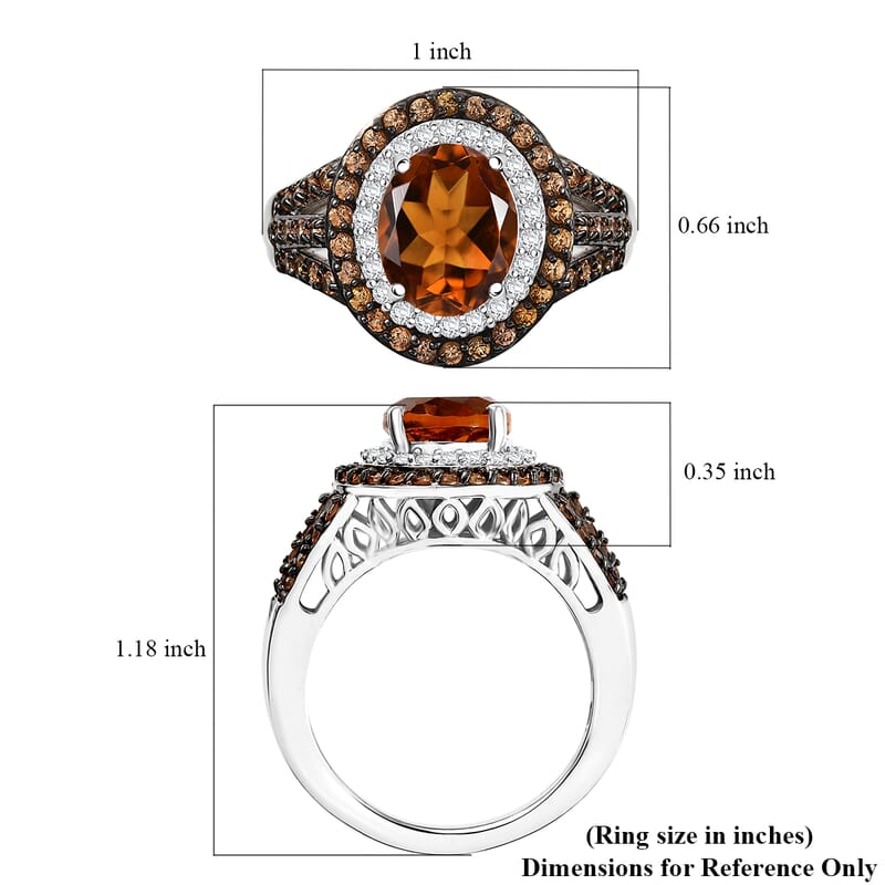 D'Joy Santa Ana Madeira Citrine and Multi Gemstone 3.85 ctw Solar Flare Halo Ring in Platinum Over Sterling Silver (Size 10.0)